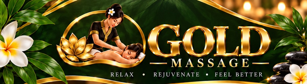 Gold Massage gold lotus and tropical brand artwork